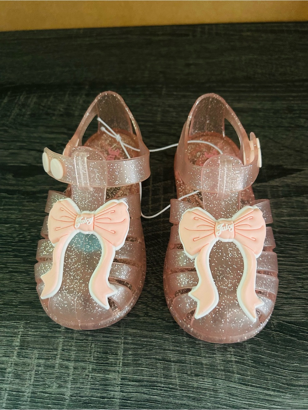 Juicy Couture Sparkle Pink Jelly Sandals with Bow Accents